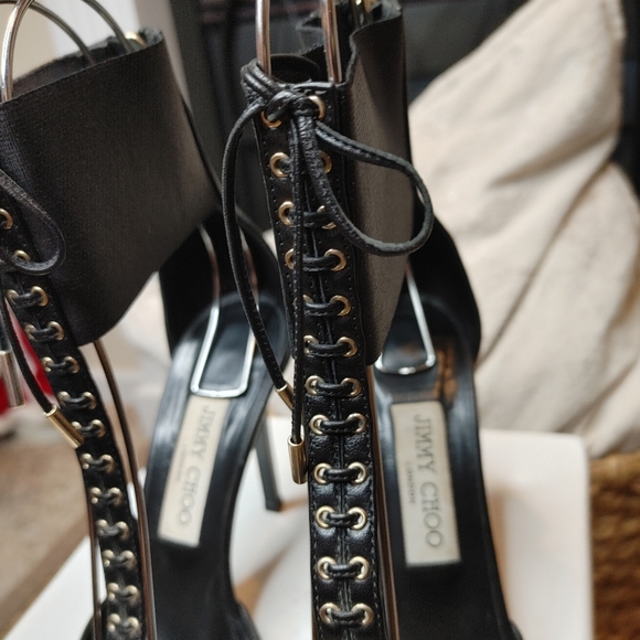 Jimmy Choo Mahine Lace-Up T-Strap Sandal, Black EU 37.5/US 7.5 - Picture 5 of 16